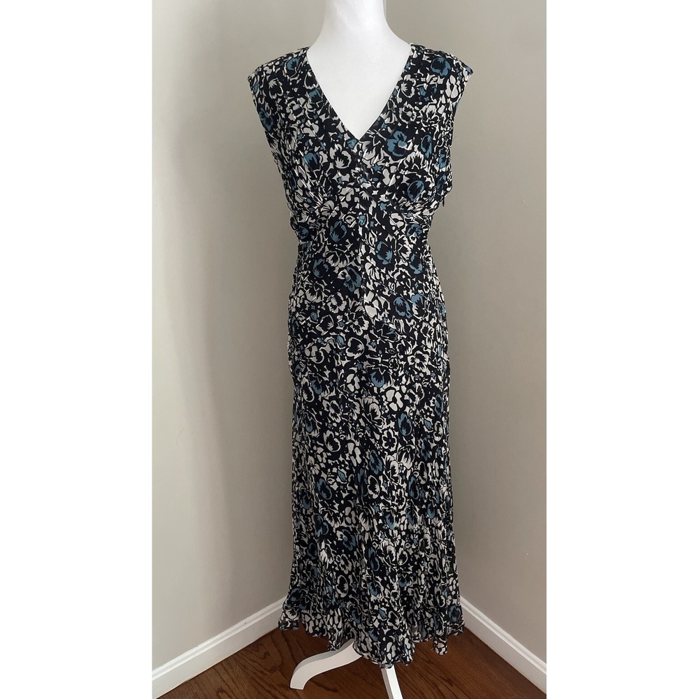 CHARTER CLUB 10 Dress 100% Silk Bias Cut Pintuck Babydoll Midi Floral Sheer Y2K‎
